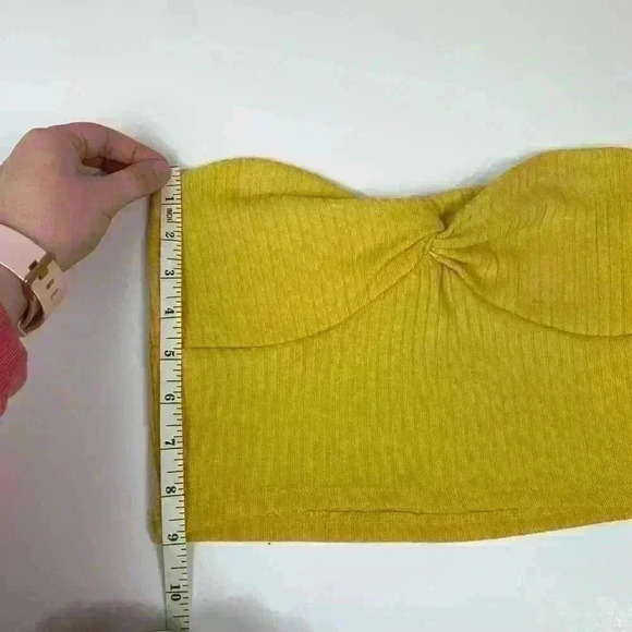 Forever 21 Yellow Bando Ribbed Crop Top Bra WOMENS L Boho Festival Sleeveless - Picture 6 of 7